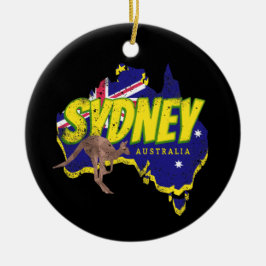 Sydney Australië Retro Kangoeroe en Flag  Keramisch Ornament