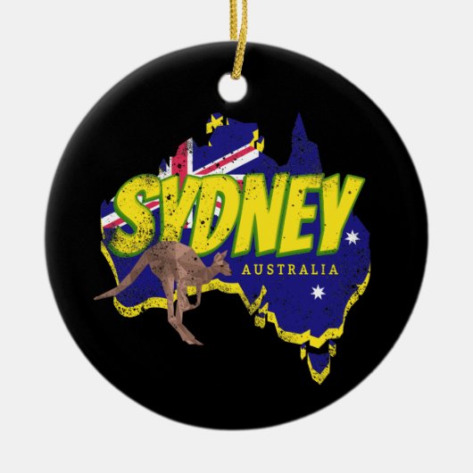 Sydney Australië Retro Kangoeroe en Flag Keramisch Ornament (Voorkant)