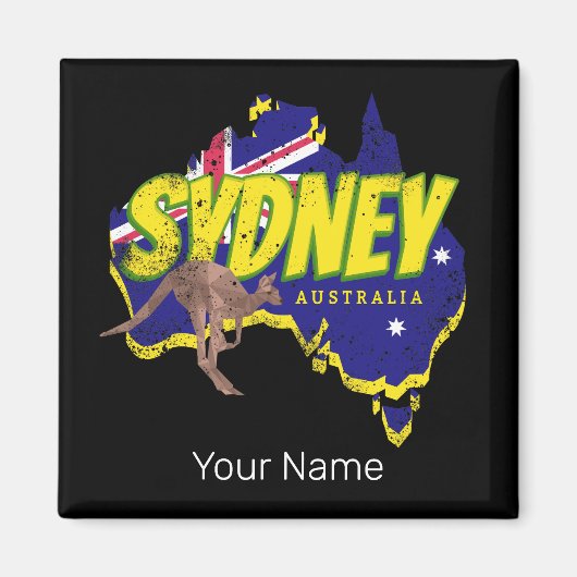 Sydney Australië Retro Kangoeroe en Flag  Magneet (Voorkant)