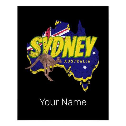 Sydney Australië Retro Kangoeroe en Flag  Perfect Poster (Voorkant)
