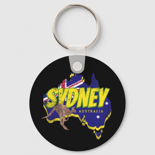 Sydney Australië Retro Kangoeroe en Flag  Sleutelhanger (Voorkant)