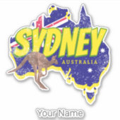 Sydney Australië Retro Kangoeroe en Flag  Sticker (Voorkant)
