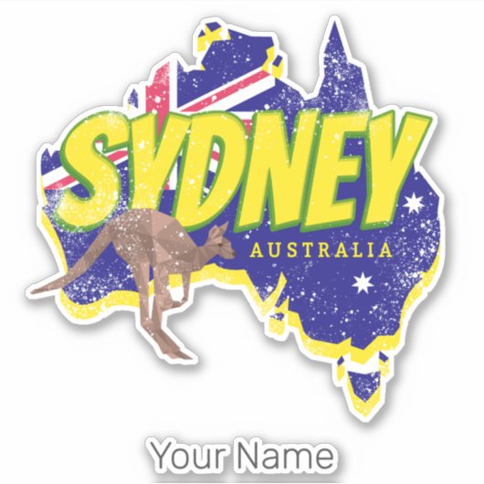 Sydney Australië Retro Kangoeroe en Flag  Sticker (Voorkant)