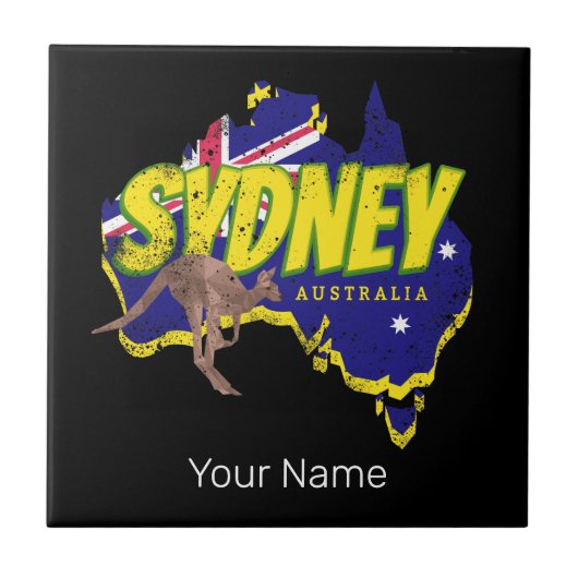 Sydney Australië Retro Kangoeroe en Flag  Tegeltje (Voorkant)