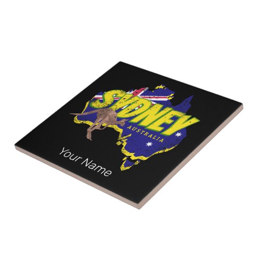 Sydney Australië Retro Kangoeroe en Flag  Tegeltje (Zijkant)