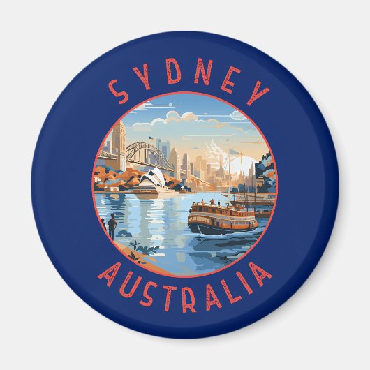 Sydney Australië Retro Noodlijdende Cirkel Magneet (Voorkant)