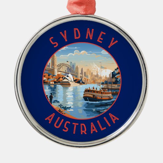 Sydney Australië Retro Noodlijdende Cirkel Metalen Ornament (Voorkant)
