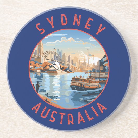 Sydney Australië Retro Noodlijdende Cirkel Zandsteen Onderzetter (Voorkant)