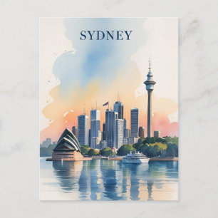 Sydney Australië Silhouet van de stad aquarel Reiz Briefkaart