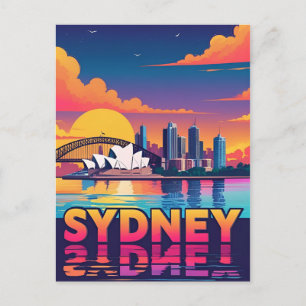 Sydney Australië Silhouet Zonsondergang Retro Reiz Briefkaart