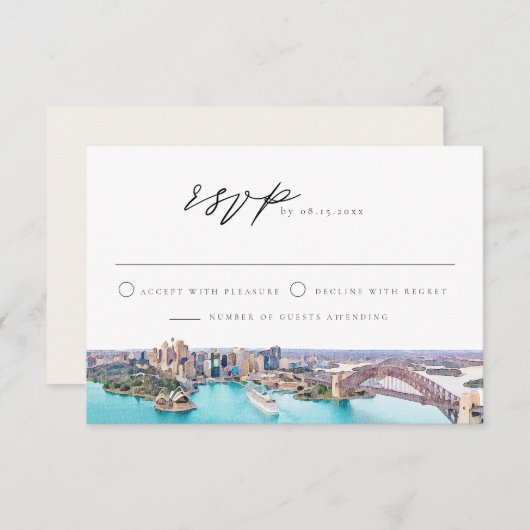 SYDNEY AUSTRALIË Skyline Bestemming RSVP Kaart (Voorkant / Achterkant)