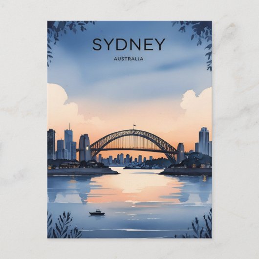 Sydney Australië Skyline Sunset Retro Reizen Briefkaart (Voorkant)