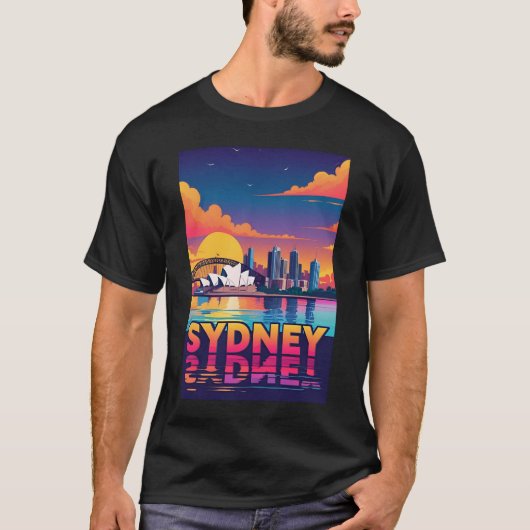 Sydney Australië Skyline Sunset Retro Reizen T-shirt (Voorkant)