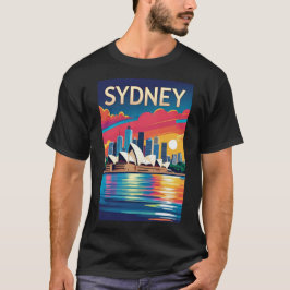 Sydney Australië Skyline Zonsondergang Retro Reize T-shirt