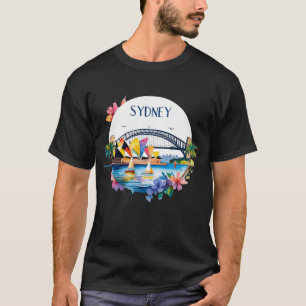 Sydney Australië Skyline Zonsondergang Retro Reize T-shirt
