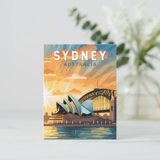 Sydney Australië Travel Art Vintage Briefkaart (Staand voorkant)