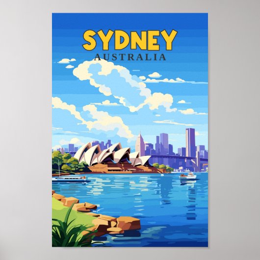 Sydney Australië Travel Art Vintage Illustratie Poster (Voorkant)