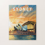 Sydney Australië Travel Art Vintage Legpuzzel<br><div class="desc">Sydney retro vector reisontwerp. Sydney,  de hoofdstad van Nieuw-Zuid-Wales en een van de grootste steden van Australië,  is het best bekend om zijn havenfront Sydney Opera House,  met een onderscheidend zeil-achtig ontwerp.</div>
