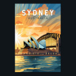 Sydney Australië Travel Art Vintage Poster<br><div class="desc">Sydney retro vector reisontwerp. Sydney, de hoofdstad van Nieuw-Zuid-Wales en een van de grootste steden van Australië, is het best bekend om zijn havenfront Sydney Opera House, met een onderscheidend zeil-achtig ontwerp.</div>