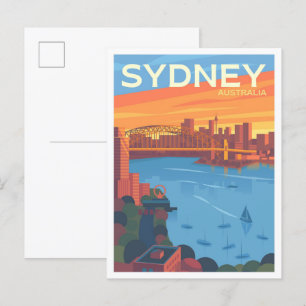 Sydney Australië Vintage Kunst Reizen Illustratie Briefkaart