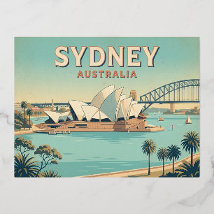 Sydney Australië Vintage Reisposter Folie Feestdagen Briefkaart