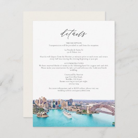 SYDNEY AUSTRALIË Waterverf Illustratie Bruiloft Kaart (Voorkant / Achterkant)