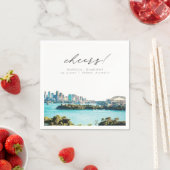SYDNEY AUSTRALIË Waterverf Strand Skyline Bruiloft Servet (Insitu)