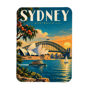 Sydney Australië Zonsondergang Illustratie Reis Ku Magneet