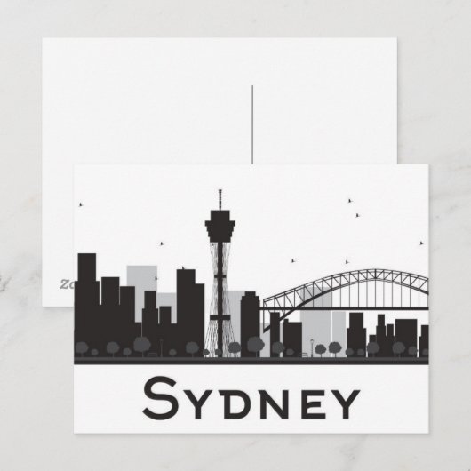 Sydney, Australië | Zwarte en witte veldlijn Briefkaart (Voorkant / Achterkant)