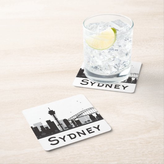 Sydney, Australië | Zwarte en witte veldlijn Kartonnen Onderzetters (Insitu)