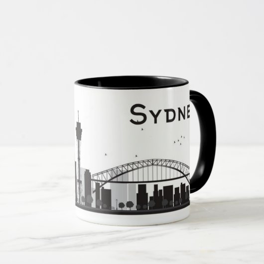 Sydney, Australië | Zwarte en witte veldlijn Mok (Voorkant rechts)