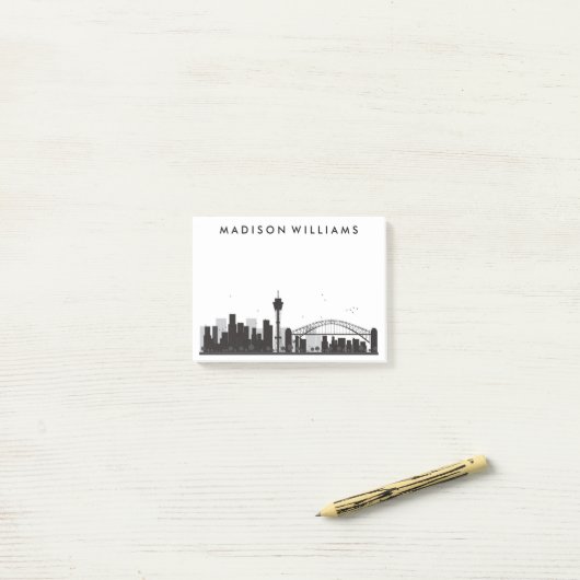 Sydney, Australië | Zwarte en witte veldlijn Post-it® Notes (Op bureau)
