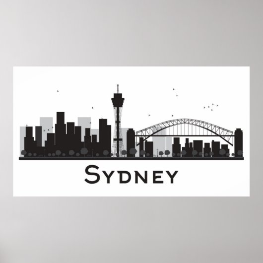 Sydney, Australië | Zwarte en witte veldlijn Poster (Voorkant)