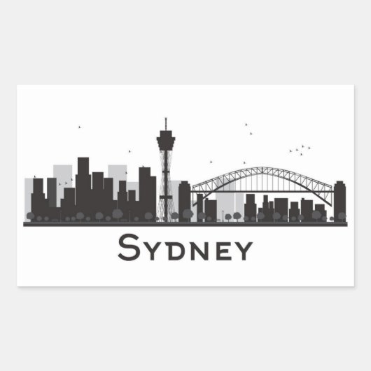 Sydney, Australië | Zwarte en witte veldlijn Rechthoekige Sticker (Voorkant)