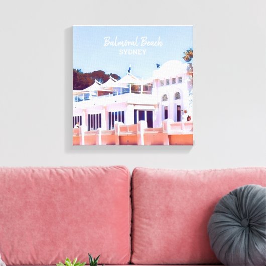 Sydney Balmoral Beach retro Bathers Pavillion Canvas Afdruk (Insitu (Woonkamer))