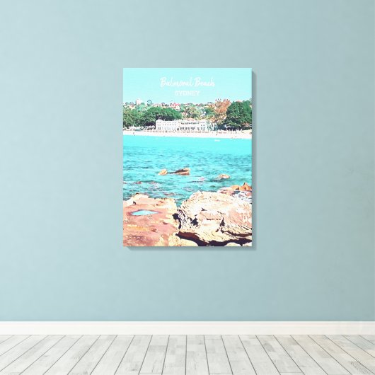 Sydney Balmoral Beach retro Bathers Pavillion Canvas Afdruk (Insitu (Houten vloer))