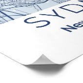 Sydney Blauw Grijs Mininmalist Wall Art Kaart Poster (Hoek)