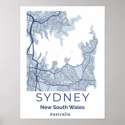 Sydney Blauw Grijs Mininmalist Wall Art Kaart Poster (Voorkant)