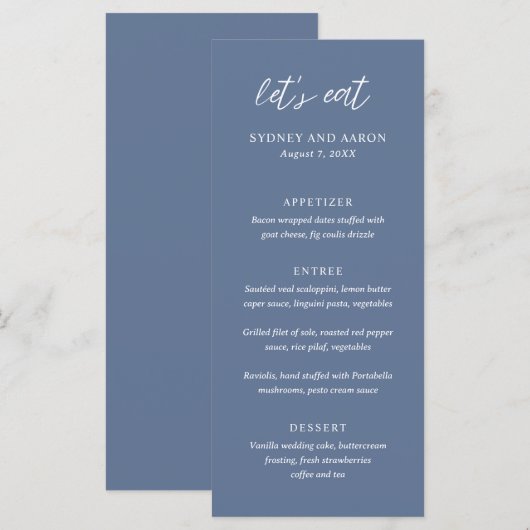 Sydney Dusty Blue Modern Wedding Menu (Voorkant / Achterkant)