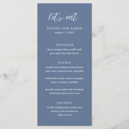 Sydney Dusty Blue Modern Wedding Menu (Voorkant)