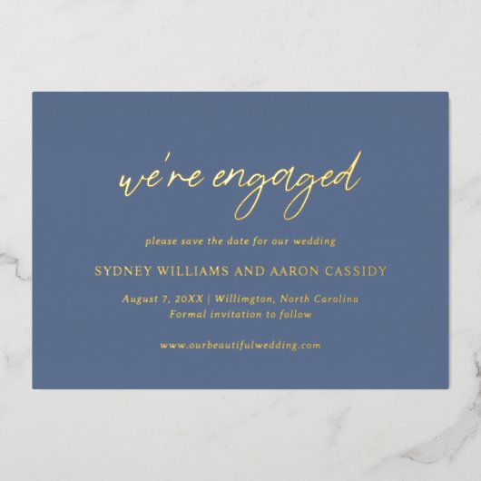 Sydney Dusty Blue Modern Wedding Save the Date Folie Uitnodiging (Voorkant)
