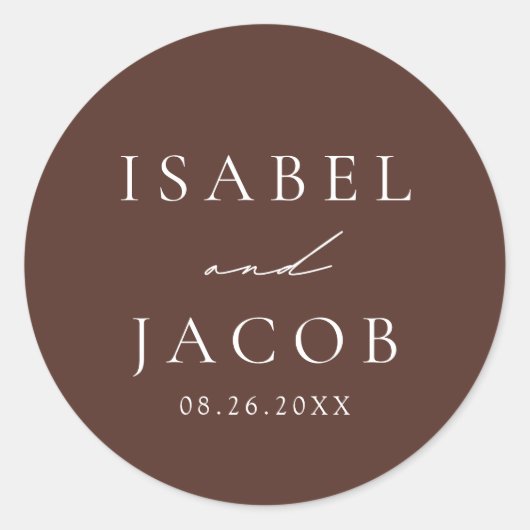 SYDNEY Espresso Bruin Wedding Favors Ronde Sticker (Voorkant)
