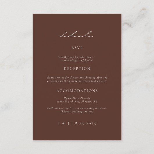 SYDNEY ESPRESSO Wedding Details Informatiekaartje (Voorkant)