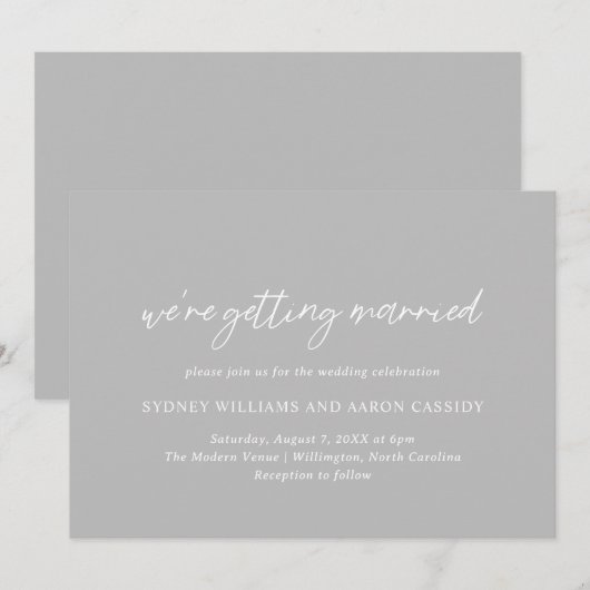 Sydney Grey Modern Wedding Kaart (Voorkant / Achterkant)