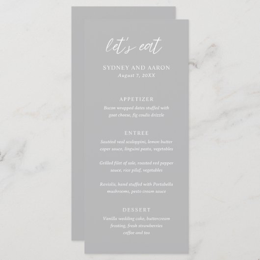 Sydney Grey Modern Wedding Menu (Voorkant / Achterkant)