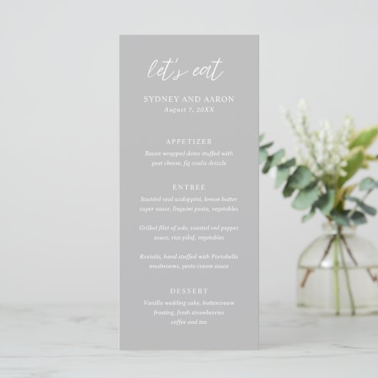 Sydney Grey Modern Wedding Menu (Staand voorkant)