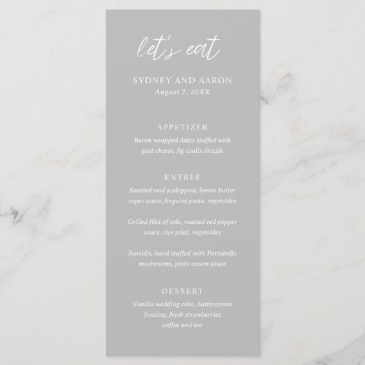 Sydney Grey Modern Wedding Menu (Voorkant)