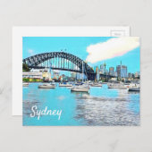 Sydney Harbor Bridge blauwe hemel met jachten Briefkaart (Voorkant / Achterkant)