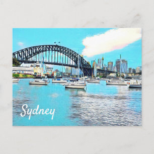 Sydney Harbor Bridge blauwe hemel met jachten Briefkaart
