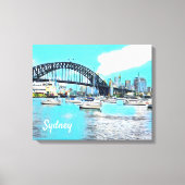 Sydney Harbor Bridge blauwe hemel met jachten Canvas Afdruk (Voorkant)